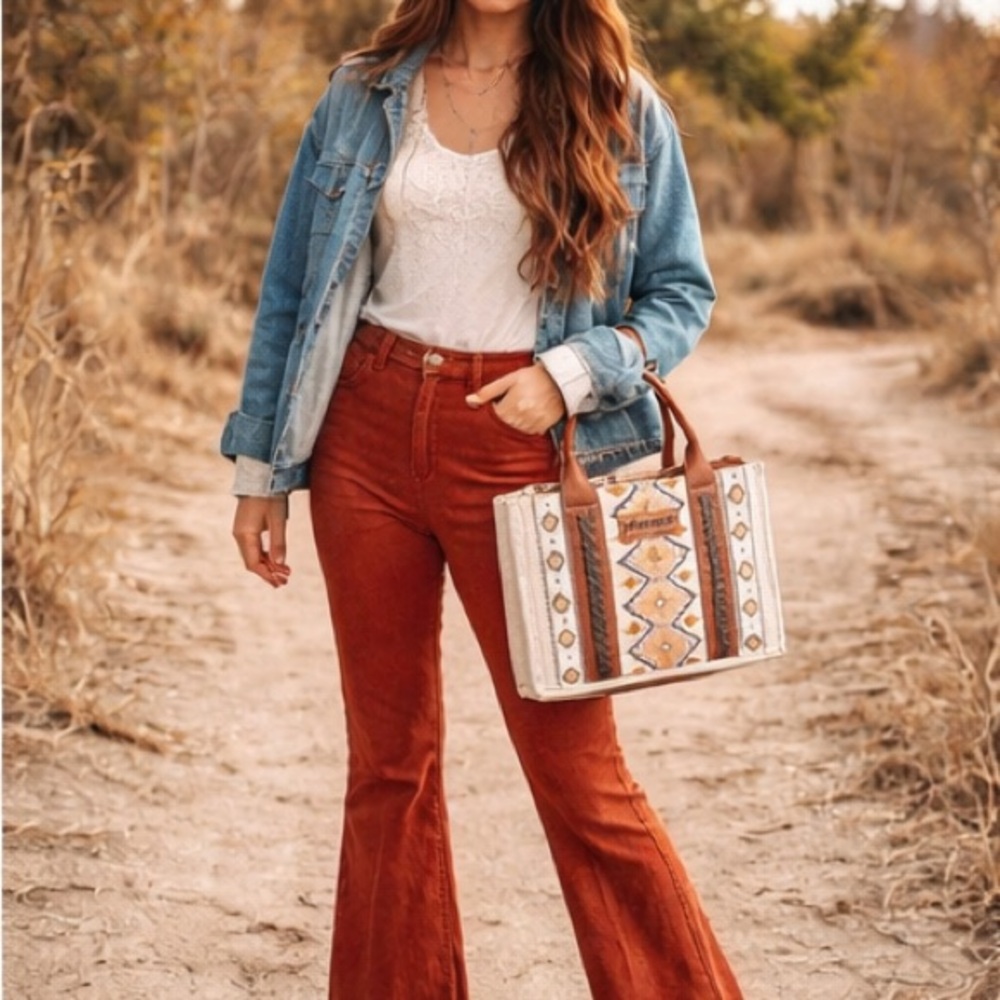 Wrangler Western Aztec Tote 🤎 Boho Cowgirl Statement Bag | Rustic Chic - Picture 8 of 17